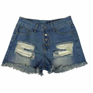 High Waist Cutoff Ripped Jean Shorts Womens Medium Button Fly